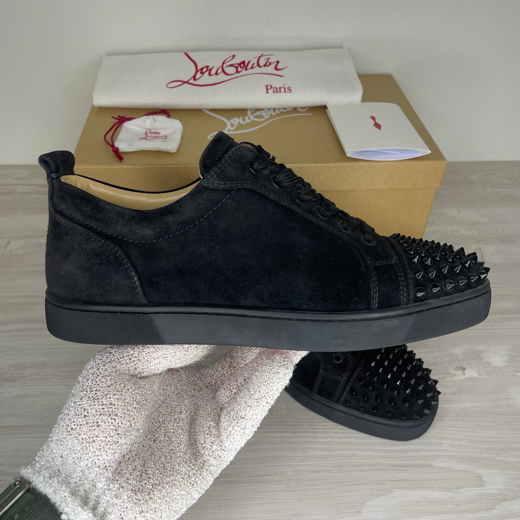 Christian Louboutin Sneakers, 'Sort Ruskind' Junior Spikes (40.5)