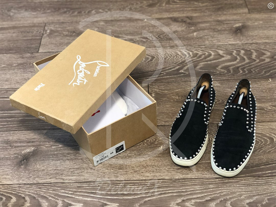 Christian Louboutin 'Black Suede w. Silver Spikes' Pik Boats (45) 👟