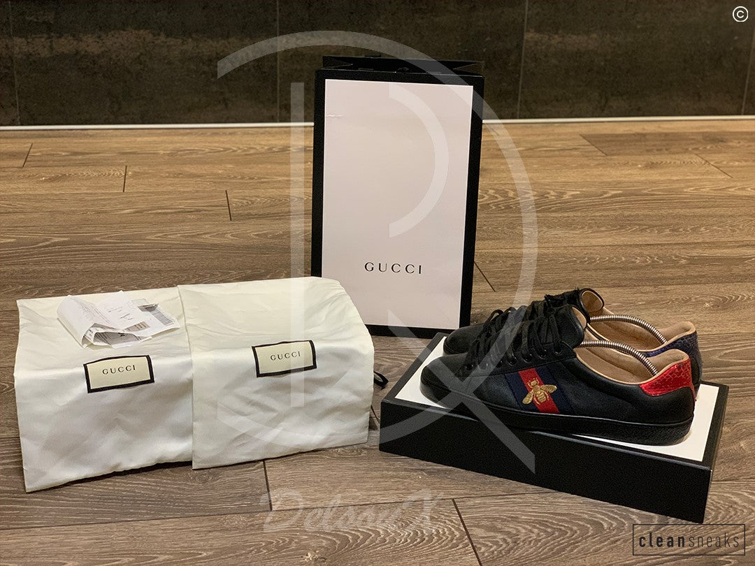 Gucci Ace Bee ’Black Leather’ (44) 🌤