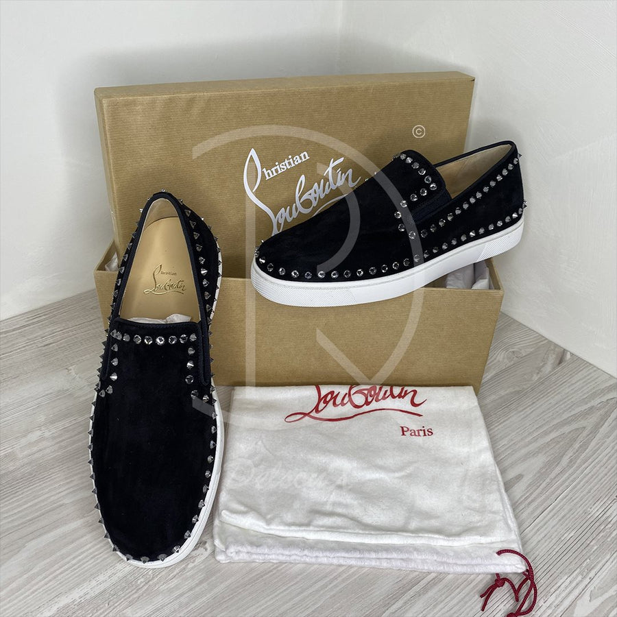 Christian Louboutin 'Black Suede' Pik Boat w. Diamond Herre Low-Tops (41) 💎