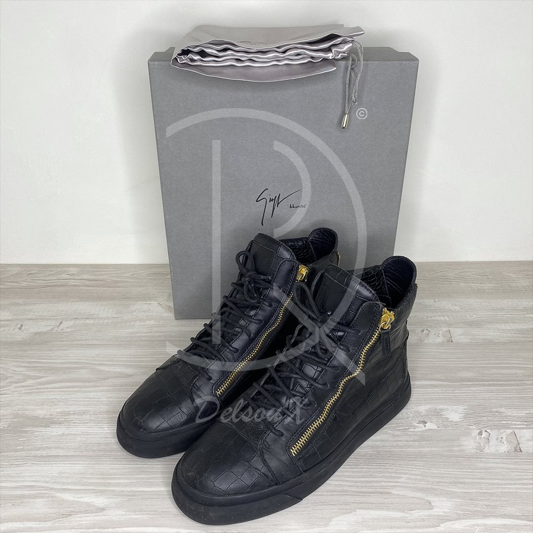 Giuseppe Zanotti 'Black Printed Croc' Double Zip High-tops Herre Sneakers (44) ✔︎