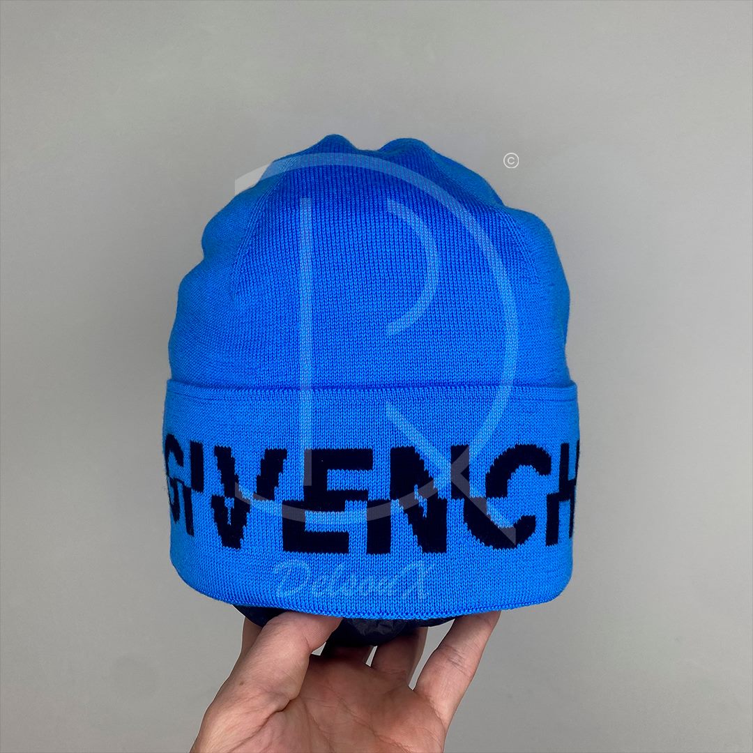 Givenchy 'Ripped Blå Logo' Uld Hue Unisex (One Size) 🥶