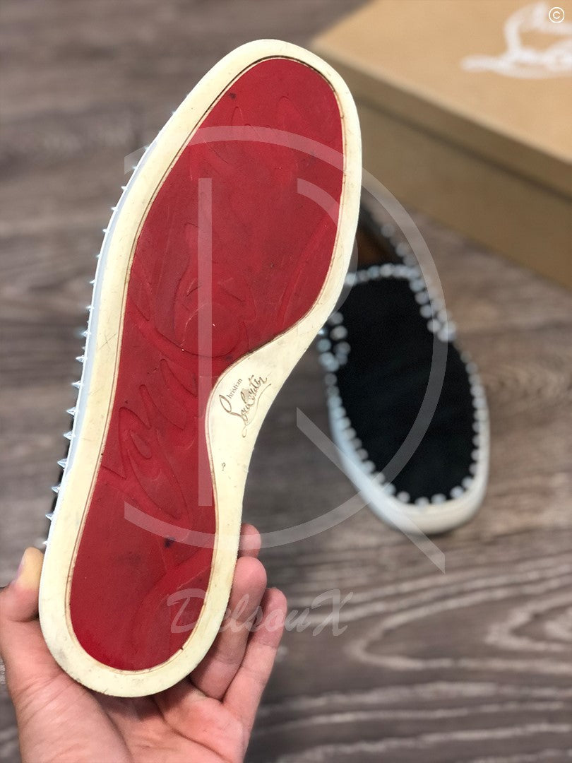 Christian Louboutin 'Black Suede w. Silver Spikes' Pik Boats (45) 👟