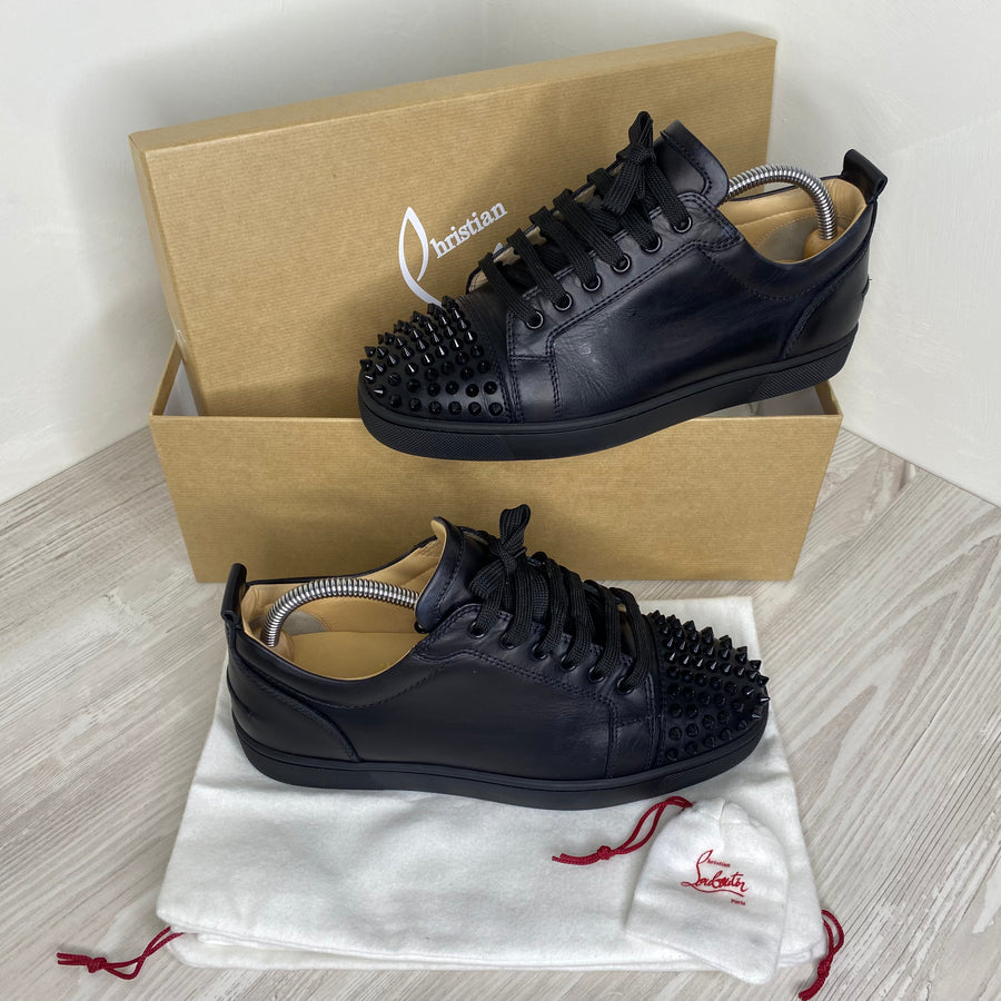 Christian Louboutin Sneakers, 'Black Leather' Junior Spikes Herre Sneakers (40) 😎