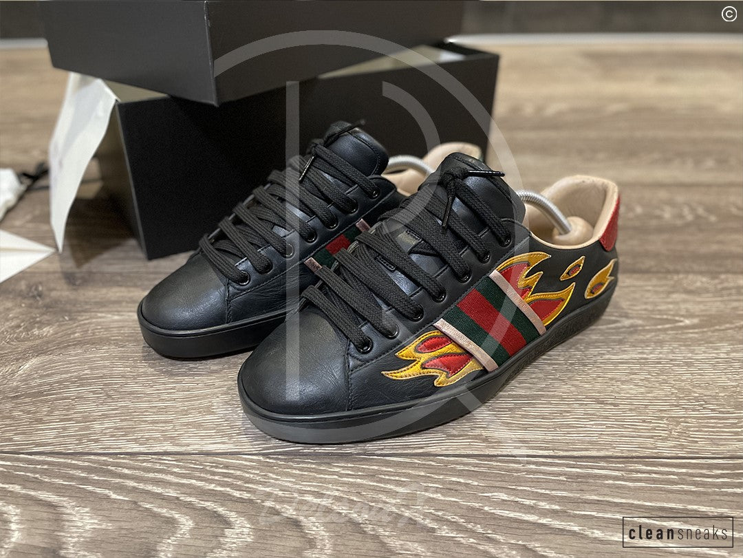 Gucci Ace 'Flames' Black Leather (41.5) ⚡️