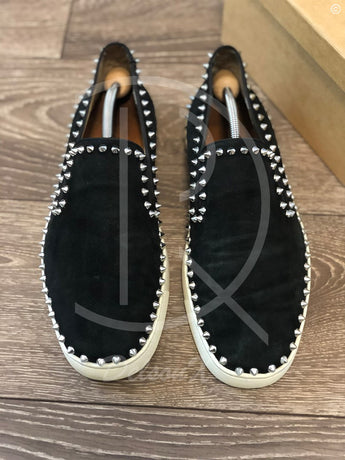 Christian Louboutin 'Black Suede w. Silver Spikes' Pik Boats (45) 👟