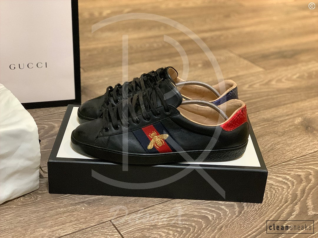 Gucci Ace Bee ’Black Leather’ (44) 🌤
