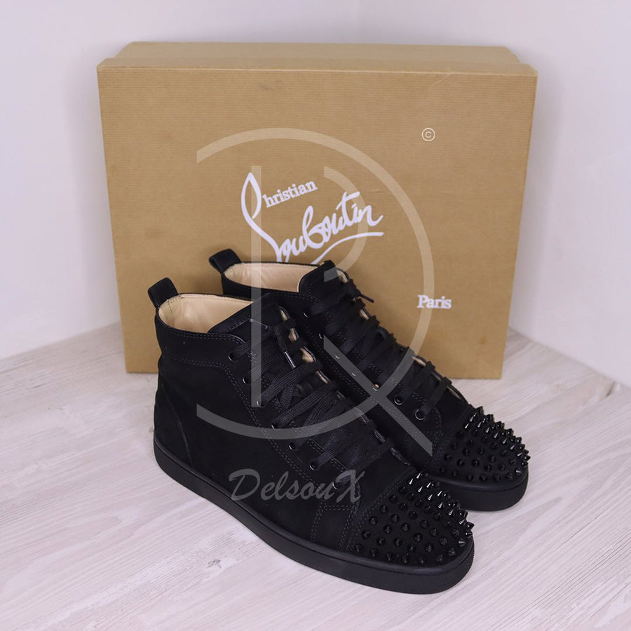 Christian Louboutin Sneakers, 'Black Suede' Lou Spikes High Tops Herre (42) 🩸