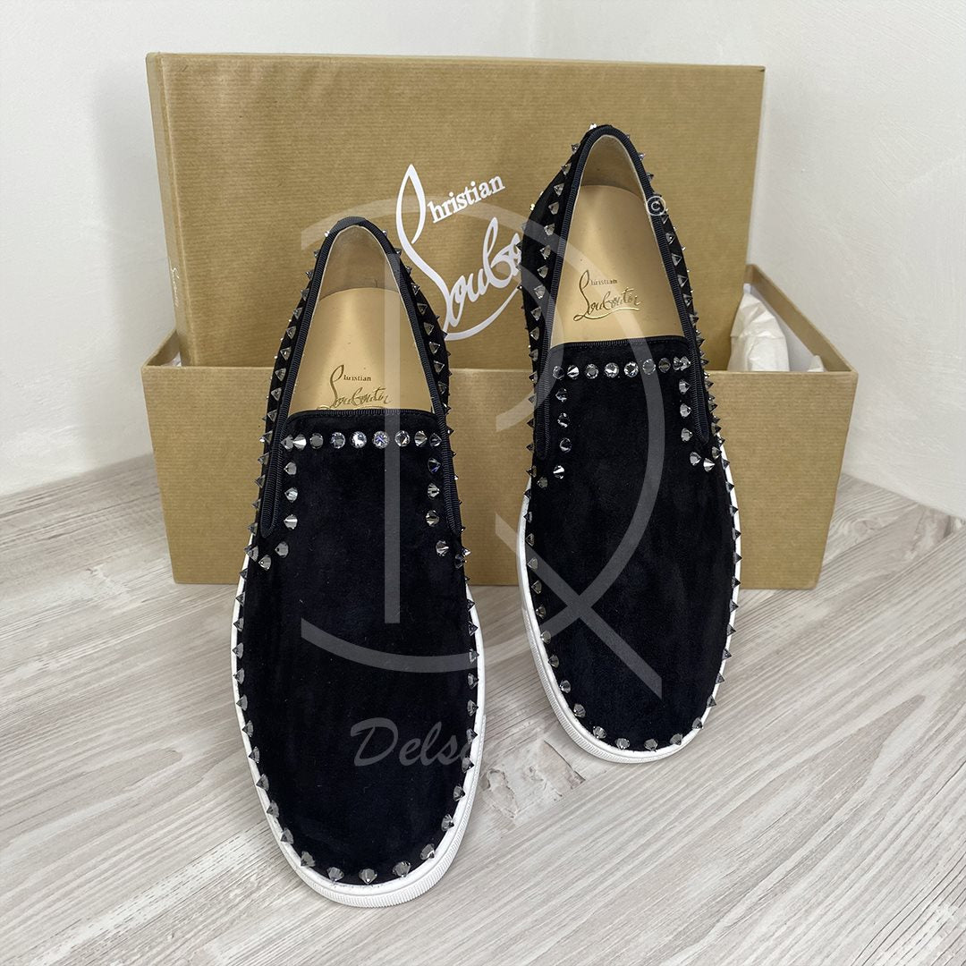 Christian Louboutin 'Black Suede' Pik Boat w. Diamond Herre Low-Tops (41) 💎
