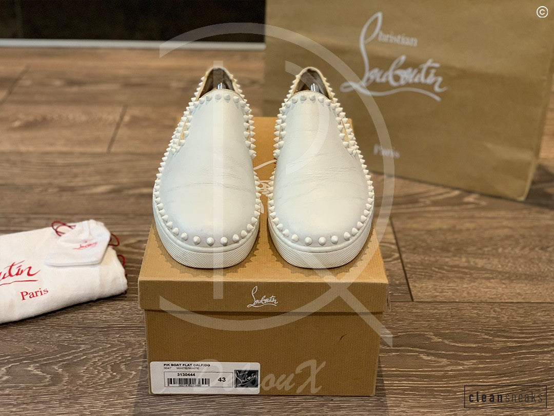 Christian Louboutin White Calf Leather Slip-Ons (43) 👟