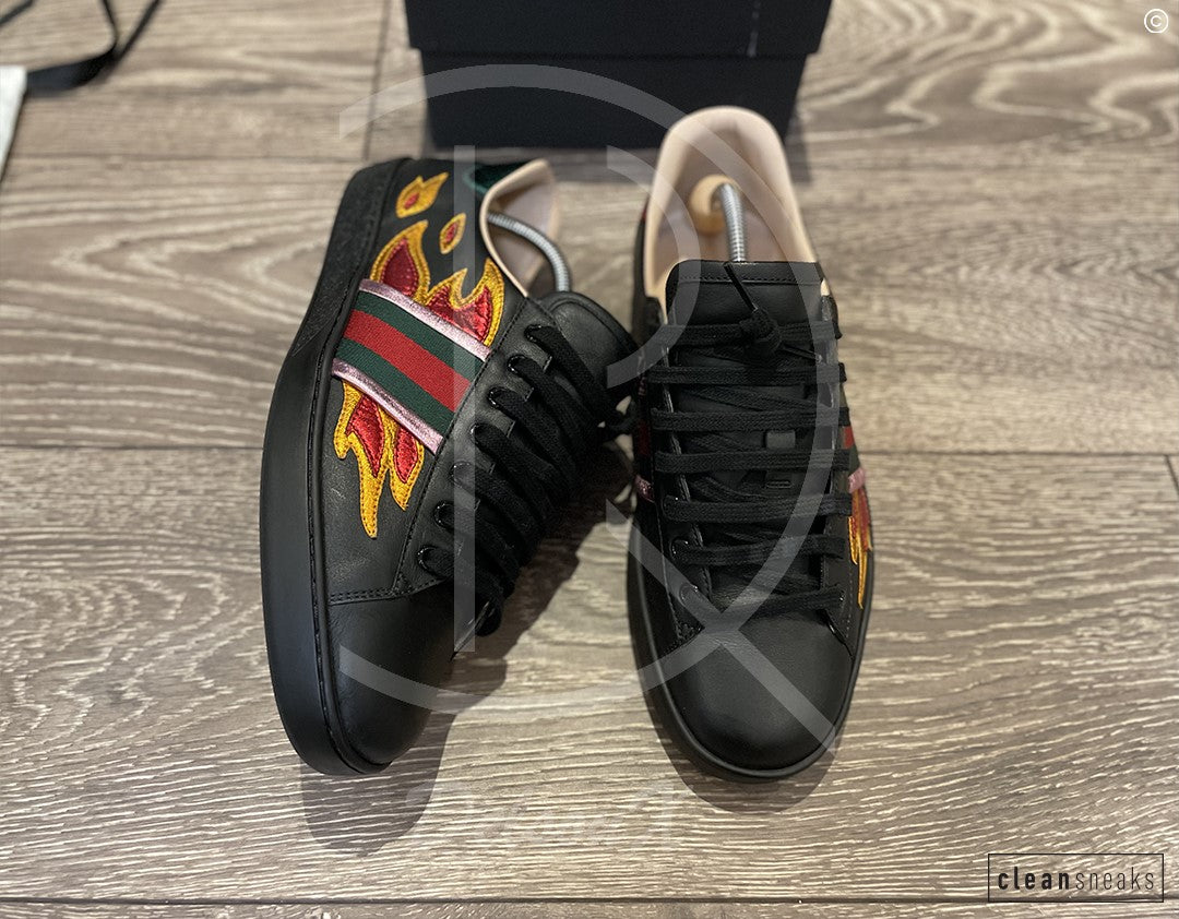 Gucci Ace 'Flames' Black Leather (42.5) 🔥