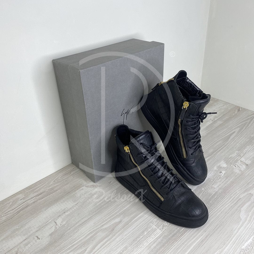 Giuseppe Zanotti 'Black Printed Croc' Double Zip High-tops Herre Sneakers (44) ✔︎