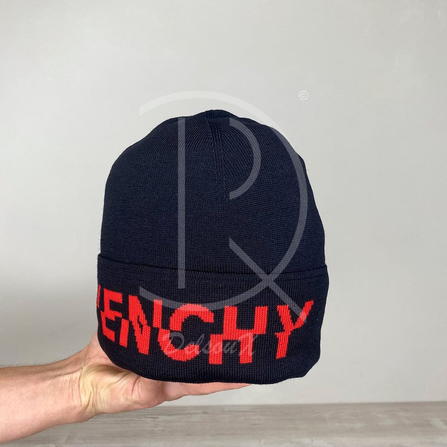 Givenchy 'Ripped Rød Logo' Uld Hue Unisex (One Size) 🤯