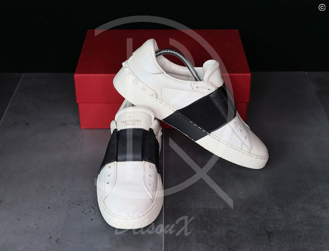 Valentino Sneakers, 'Black Stripe' Open Slip-ons (40) 🤴🏽
