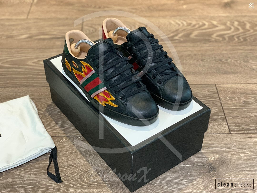 Gucci Ace ’Black Leather’ Flames (42.5) 🔥