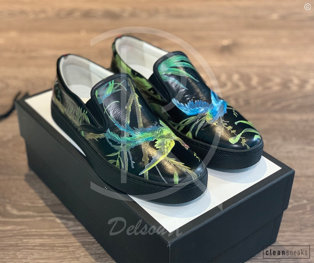 Gucci 'Shanghai St. Tropical Jungle Bird Print' Slip Ons (42) 🤯