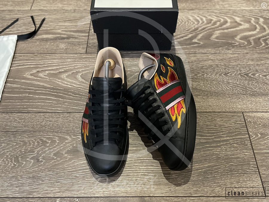Gucci Ace 'Flames' Black Leather (42.5) 🔥