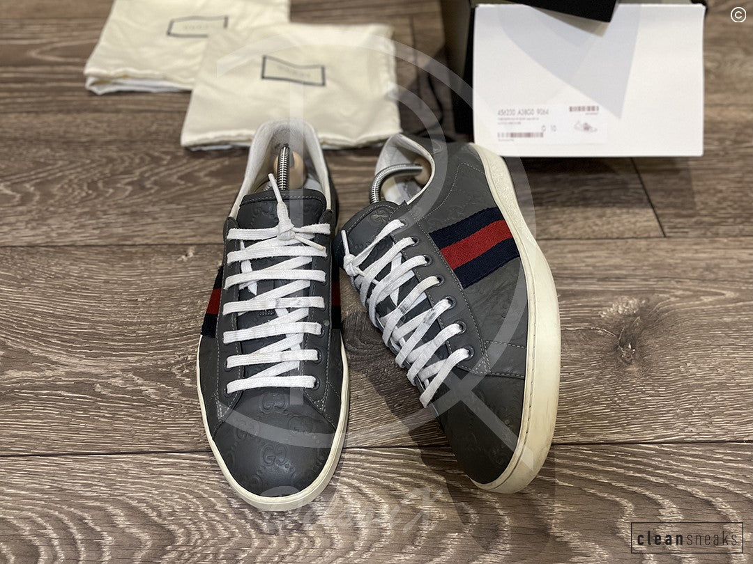 Gucci Ace 'Grey Signature' Leather (43.5) 🌚