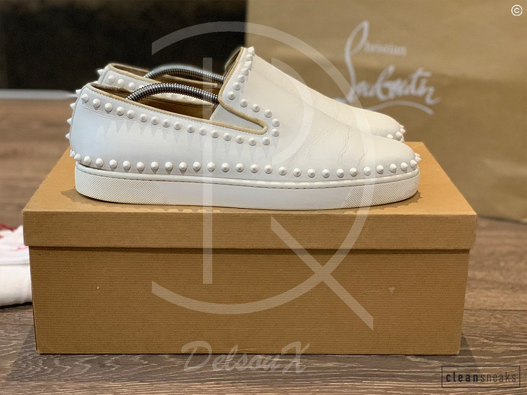 Christian Louboutin White Calf Leather Slip-Ons (43) 👟