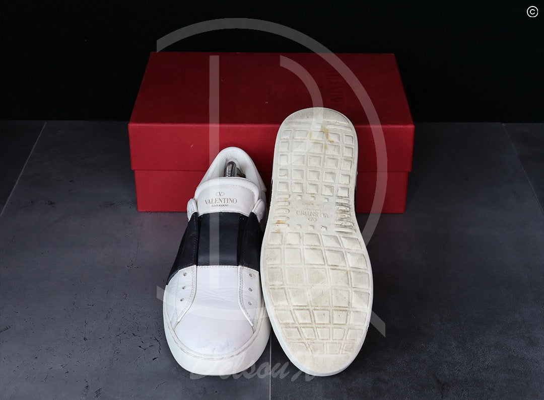 Valentino Sneakers, 'Black Stripe' Open Slip-ons (40) 🤴🏽