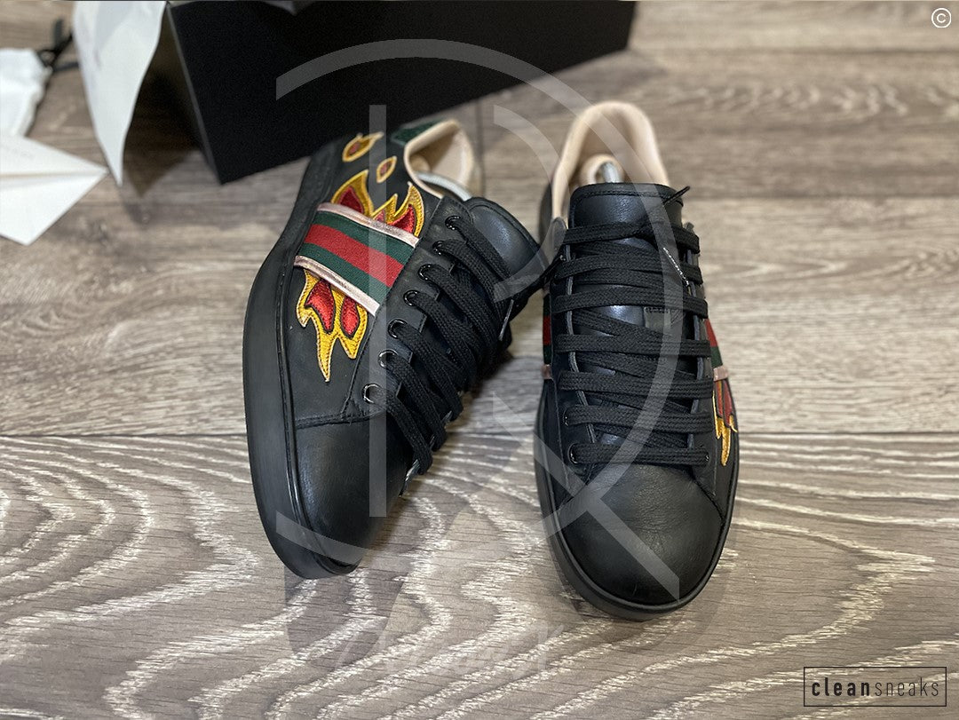 Gucci Ace 'Flames' Black Leather (41.5) ⚡️