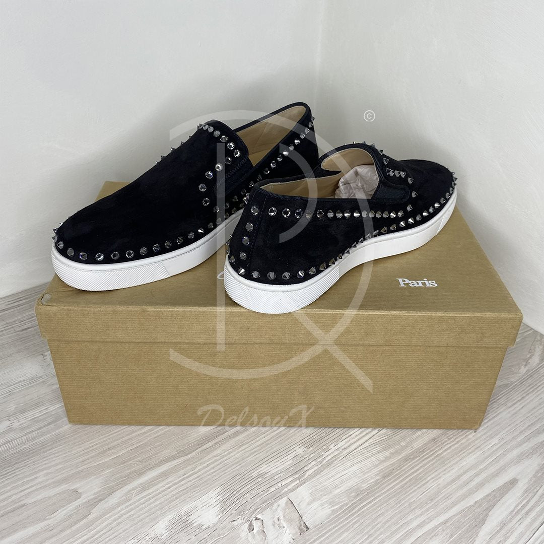 Christian Louboutin 'Black Suede' Pik Boat w. Diamond Herre Low-Tops (41) 💎