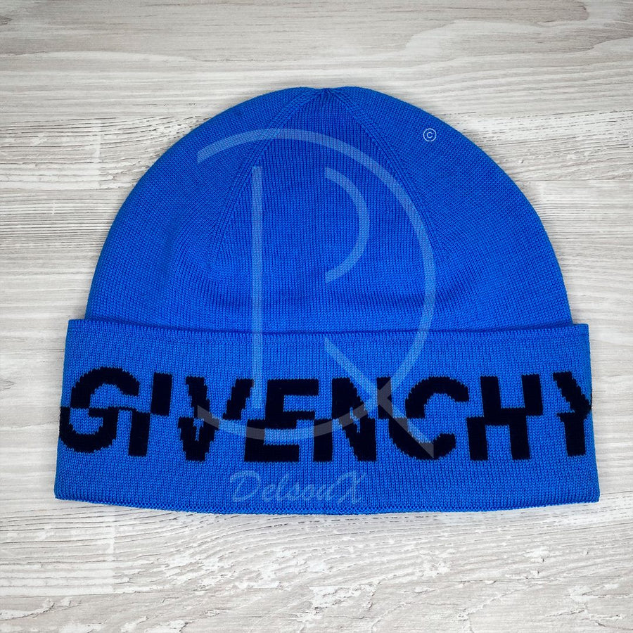 Givenchy 'Ripped Blå Logo' Uld Hue Unisex (One Size) 🥶