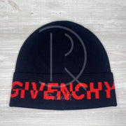 Givenchy 'Ripped Rød Logo' Uld Hue Unisex (One Size) 🤯
