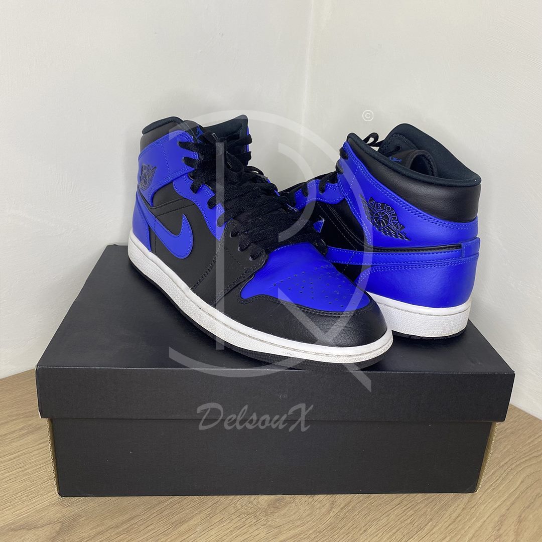 Nike Sneakers, Jordan 1 Mid 'Hyper Royal' Tumbled Leather (45.5) 🏀