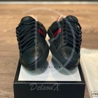 Gucci Ace ’Bee’ Black Leather (44) 🌤