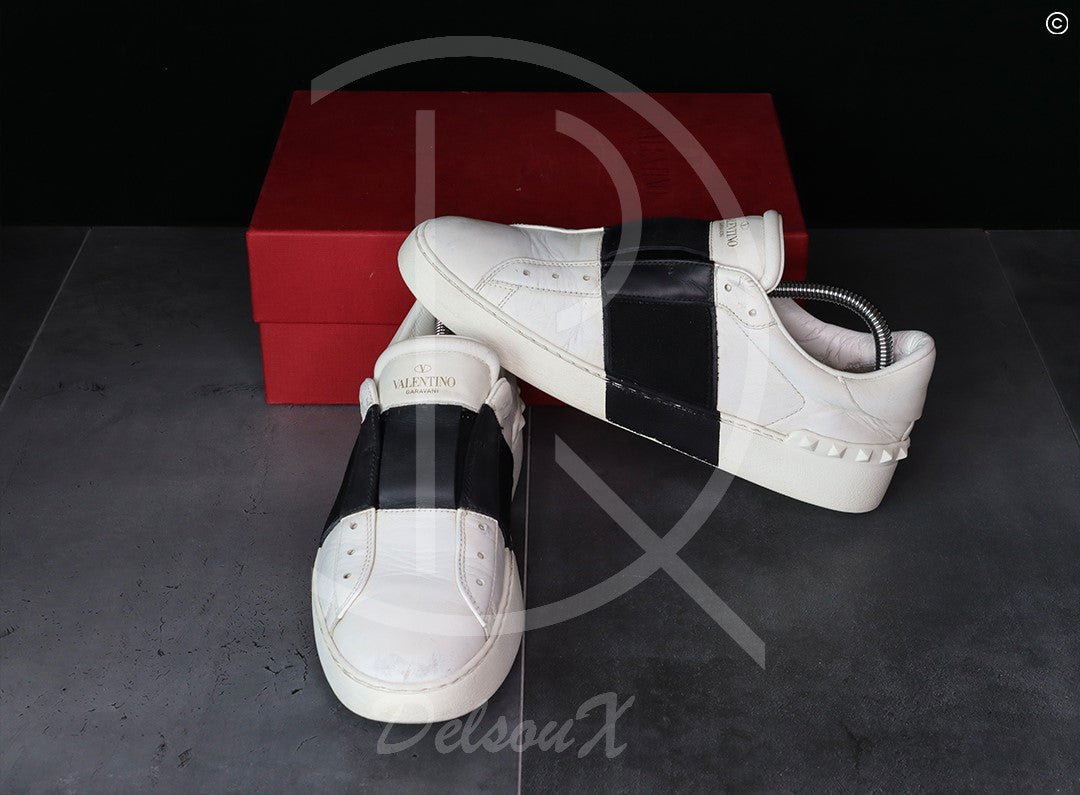 Valentino Sneakers, 'Black Stripe' Open Slip-ons (40) 🤴🏽