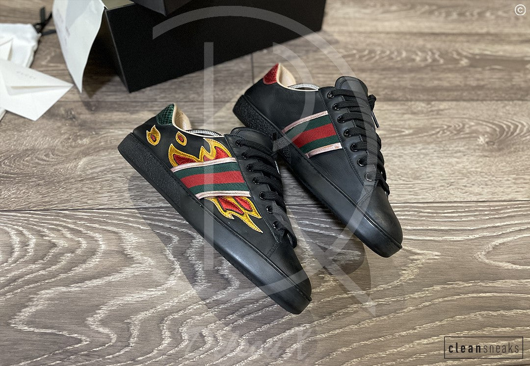 Gucci Ace 'Flames' Black Leather (41.5) ⚡️