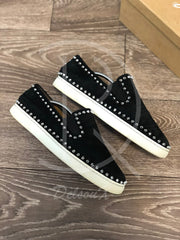 Christian Louboutin 'Black Suede w. Silver Spikes' Pik Boats (45) 👟