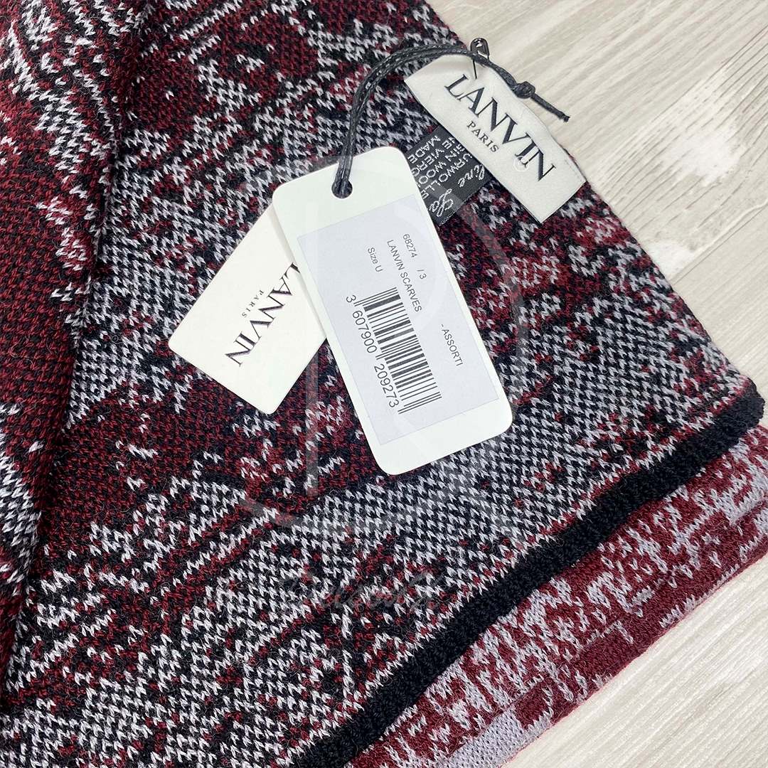 Lanvin Unisex 'Red Maroon Design' Uld Halstørklæde (One Size) 🧰