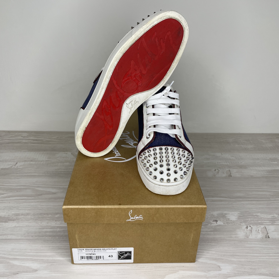 Christian Louboutin Sneakers, 'Version Blue/Silver' Junior Spikes (43) 🔹