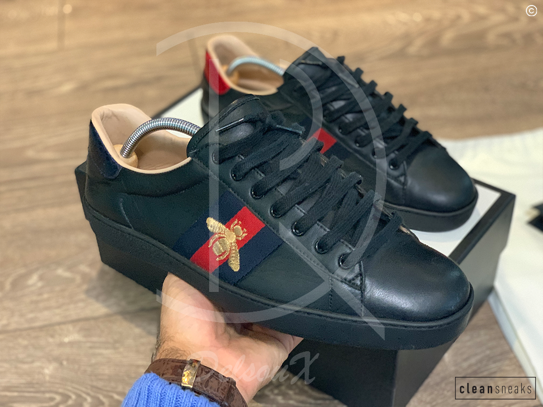 Gucci Ace ’Bee’ Black Leather (44) 🌤