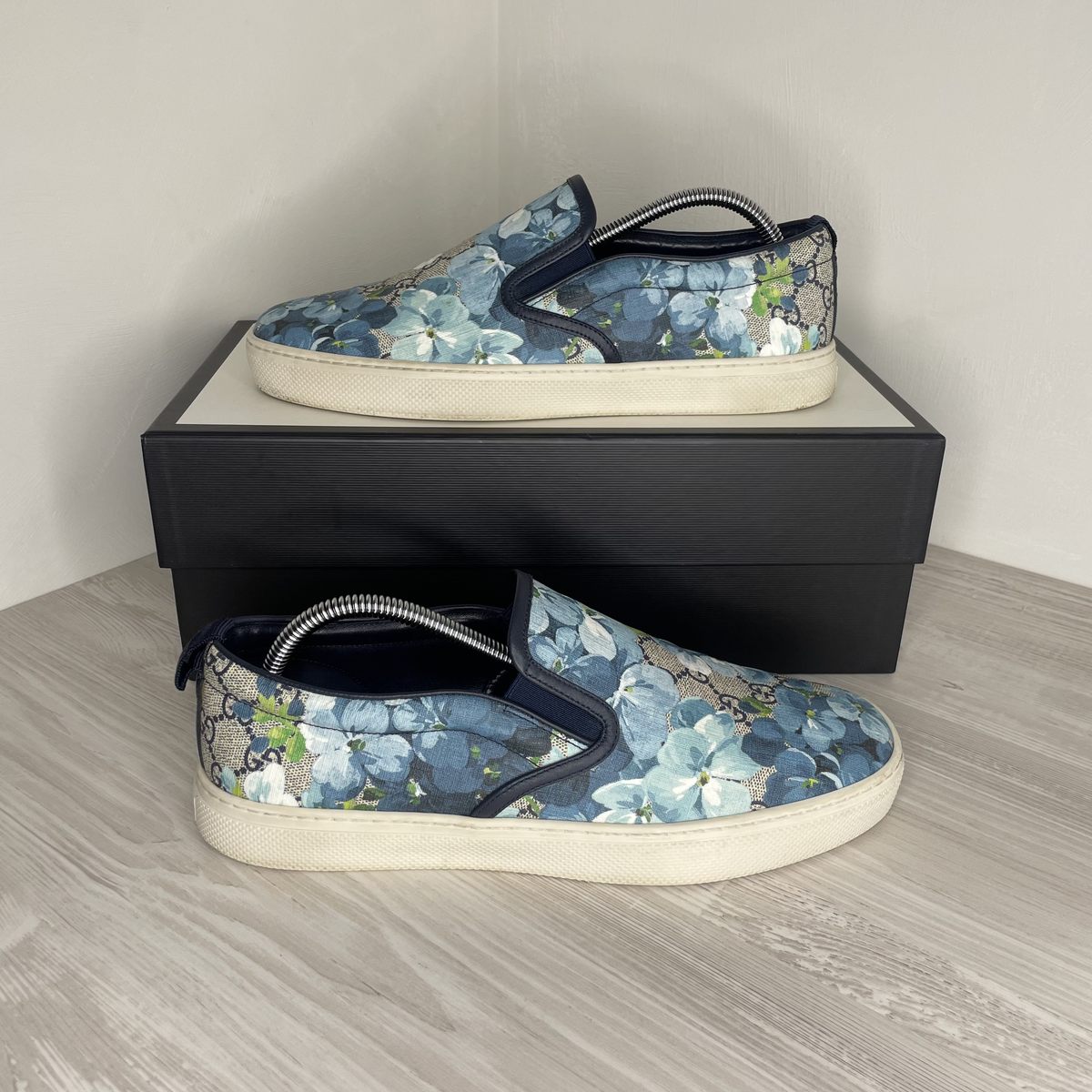Gucci Sneakers,  Supreme GG Canvas 'Bloom' Print Blue Flower Slip On (43)