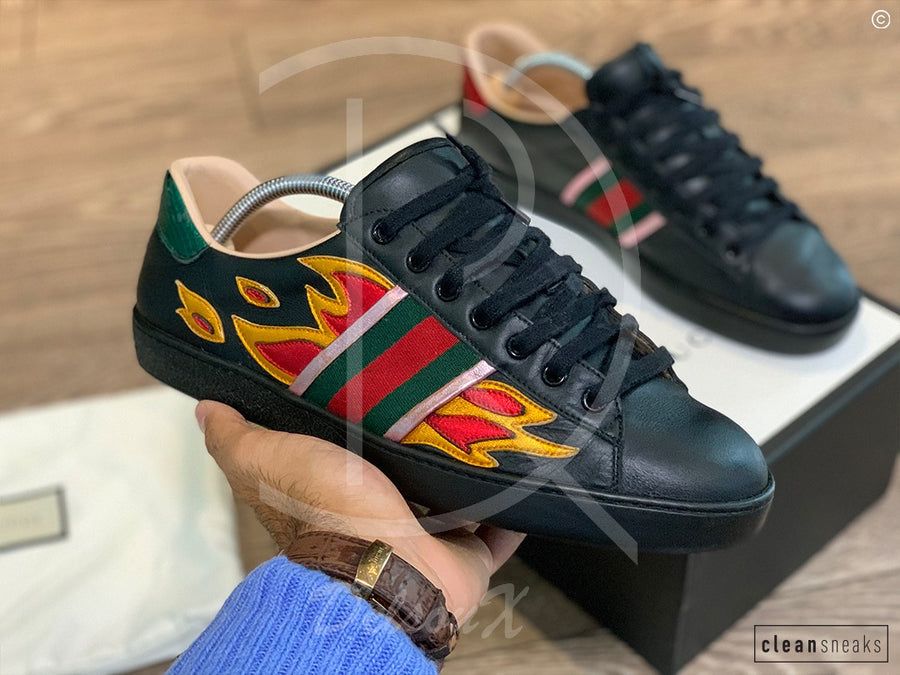 Gucci Ace ’Black Leather’ Flames (42.5) 🔥
