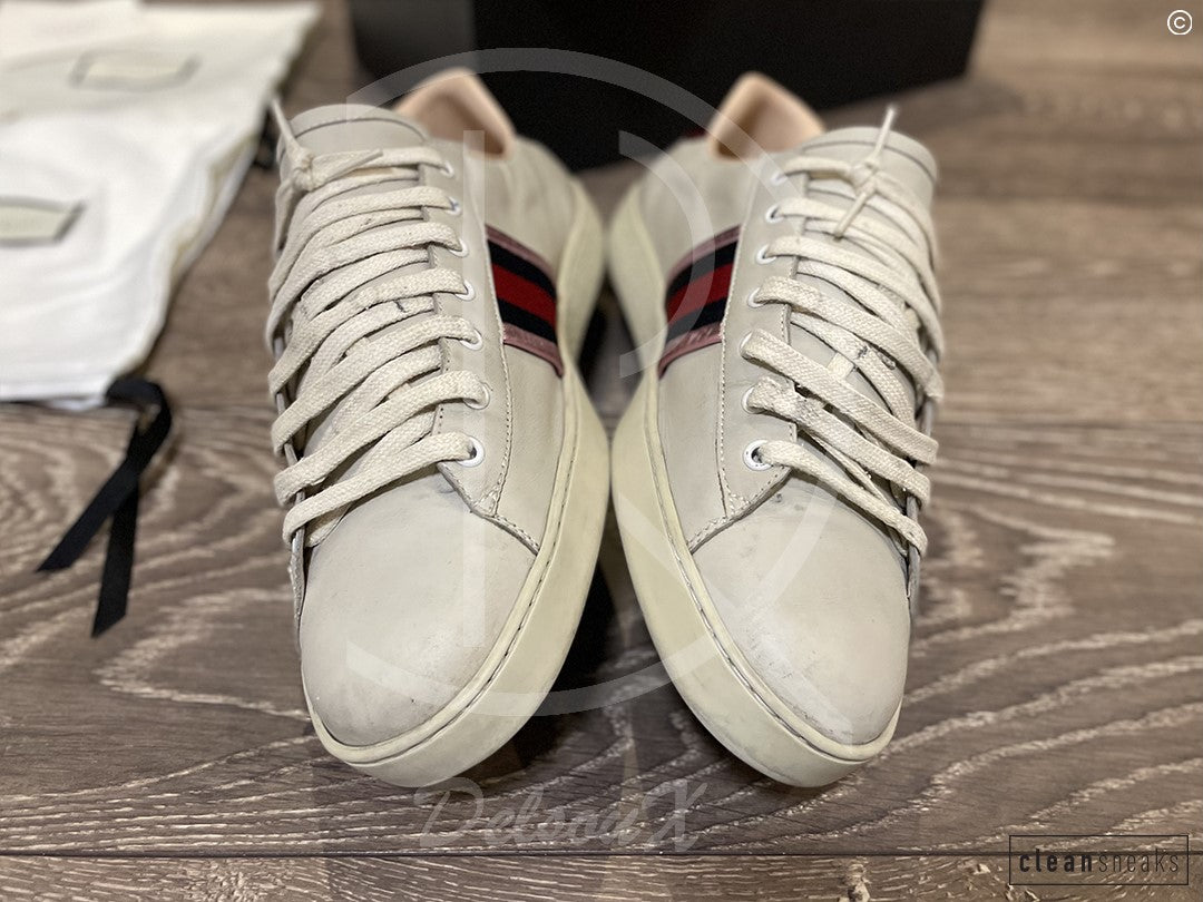 Gucci Ace 'Flames' Beige Leather (45) 🎇