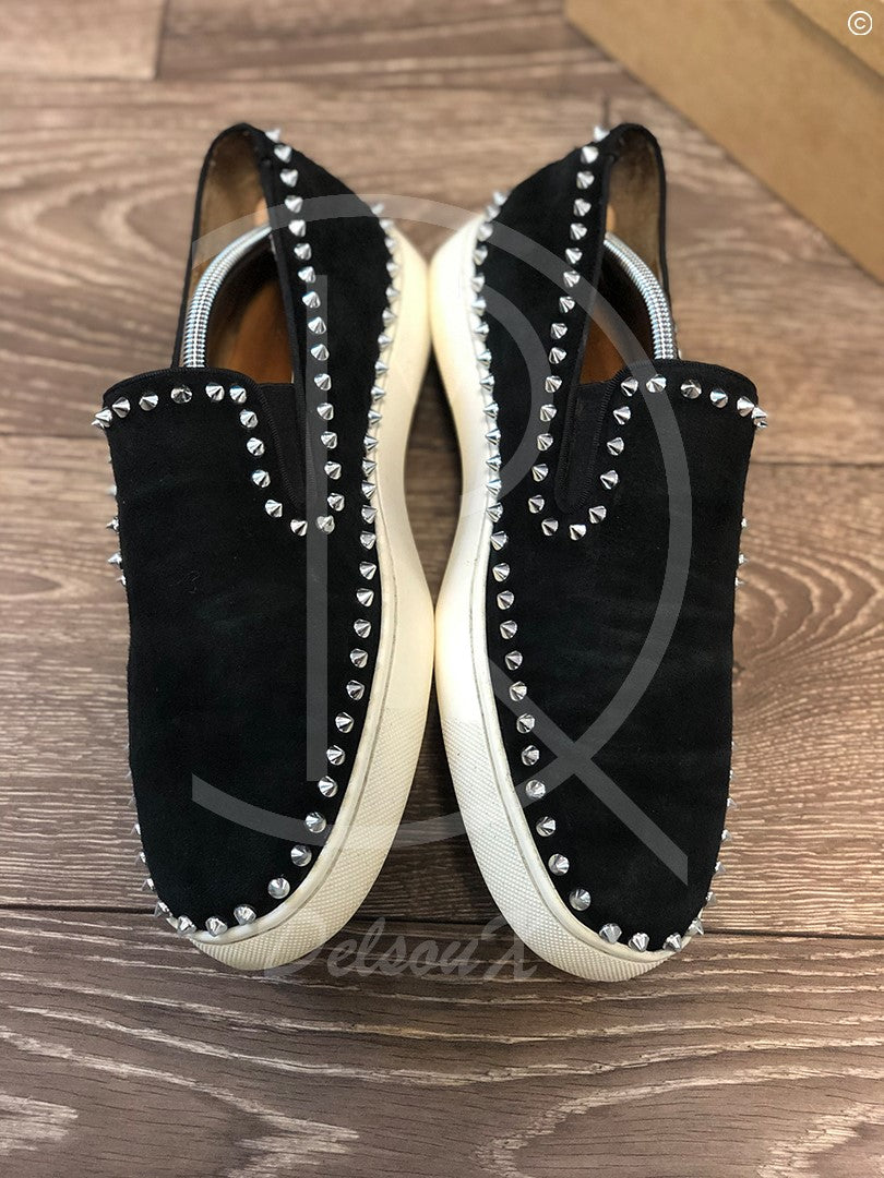 Christian Louboutin 'Black Suede w. Silver Spikes' Pik Boats (45) 👟