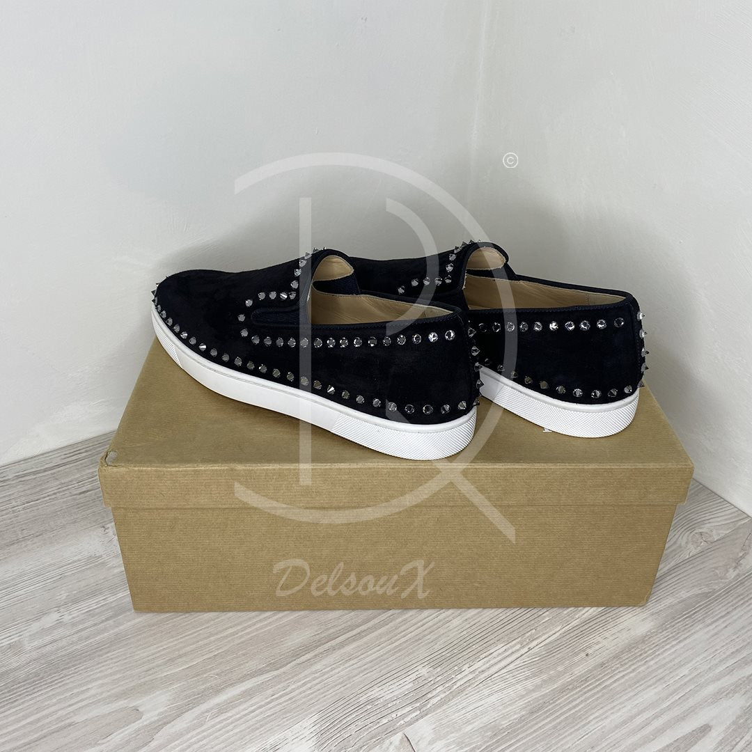 Christian Louboutin 'Black Suede' Pik Boat w. Diamond Herre Low-Tops (41) 💎