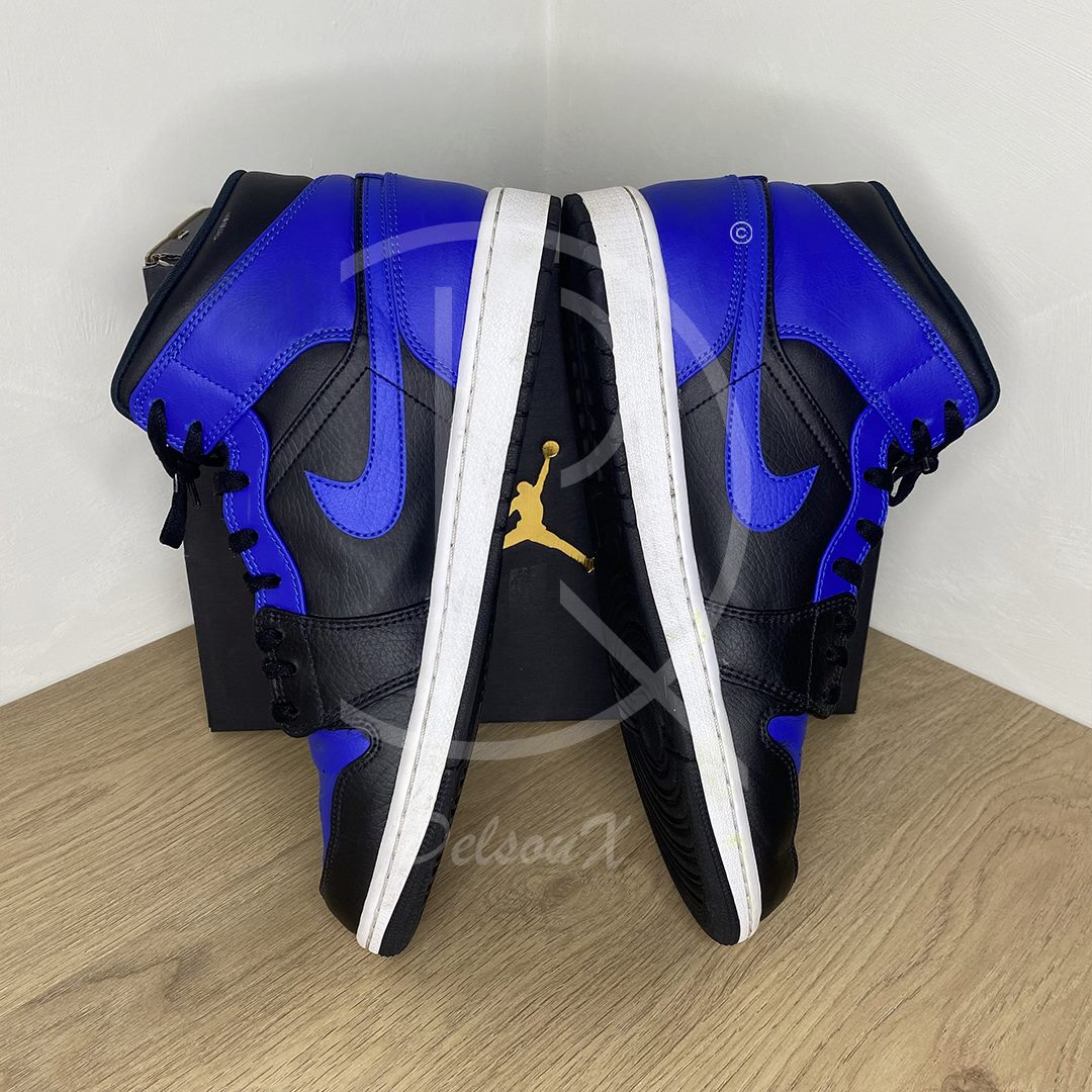 Nike Sneakers, Jordan 1 Mid 'Hyper Royal' Tumbled Leather (45.5) 🏀