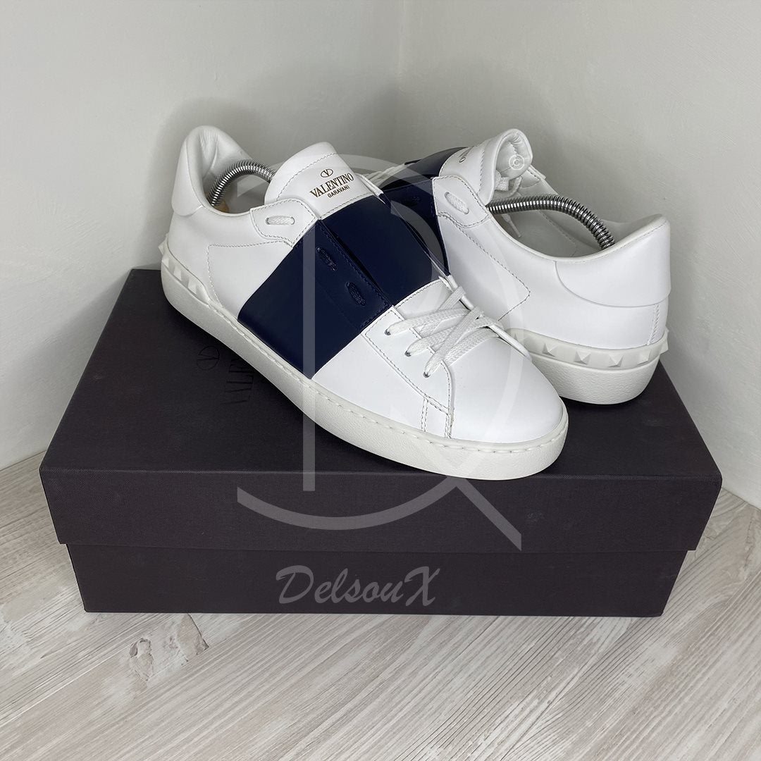Valentino Garvani 'Navy Stripe' Calfskin Open Herre Sneakers (43) 🏎