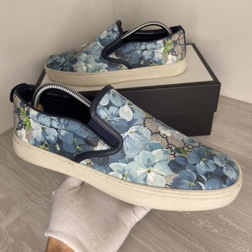 Gucci Sneakers,  Supreme GG Canvas 'Bloom' Print Blue Flower Slip On (43)