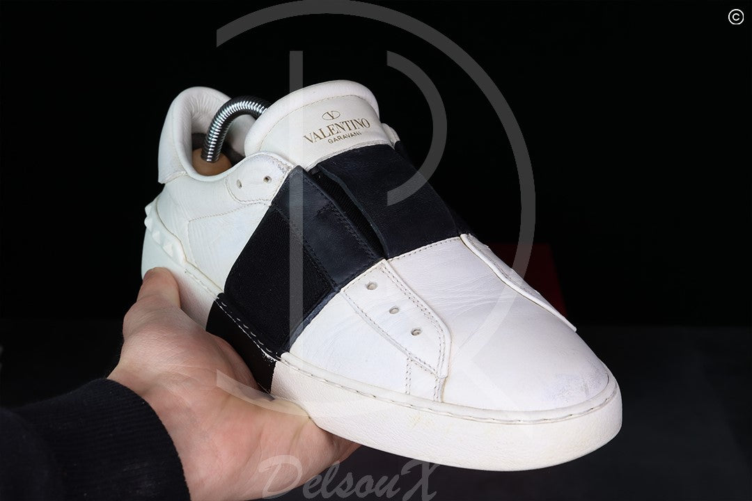 Valentino Sneakers, 'Black Stripe' Open Slip-ons (40) 🤴🏽