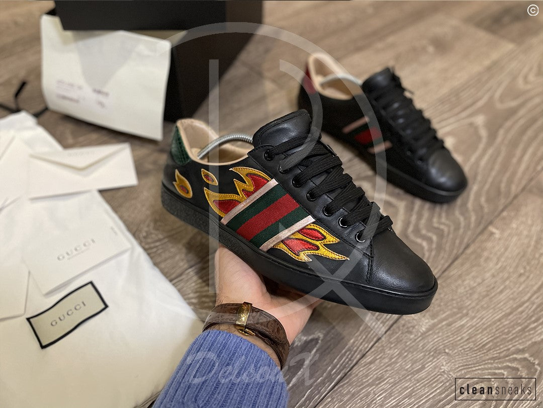 Gucci Ace 'Flames' Black Leather (41.5) ⚡️