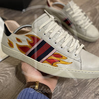 Gucci Ace 'Flames' Beige Leather (45) 🎇