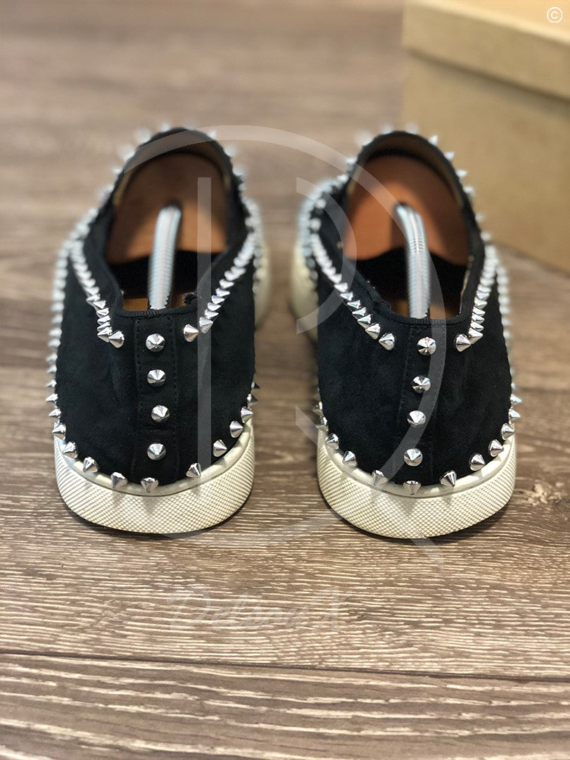 Christian Louboutin 'Black Suede w. Silver Spikes' Pik Boats (45) 👟