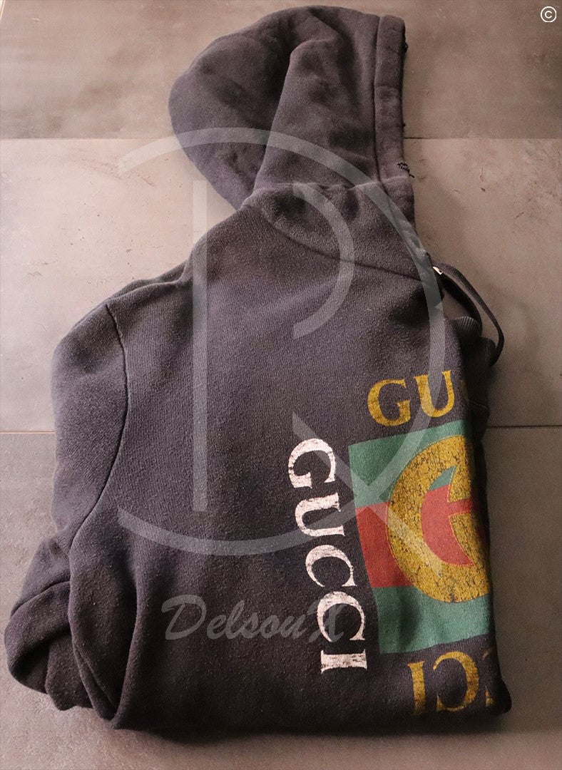 Gucci Hoodie Distressed Fake Logo ‘Black’ (L) 🤡