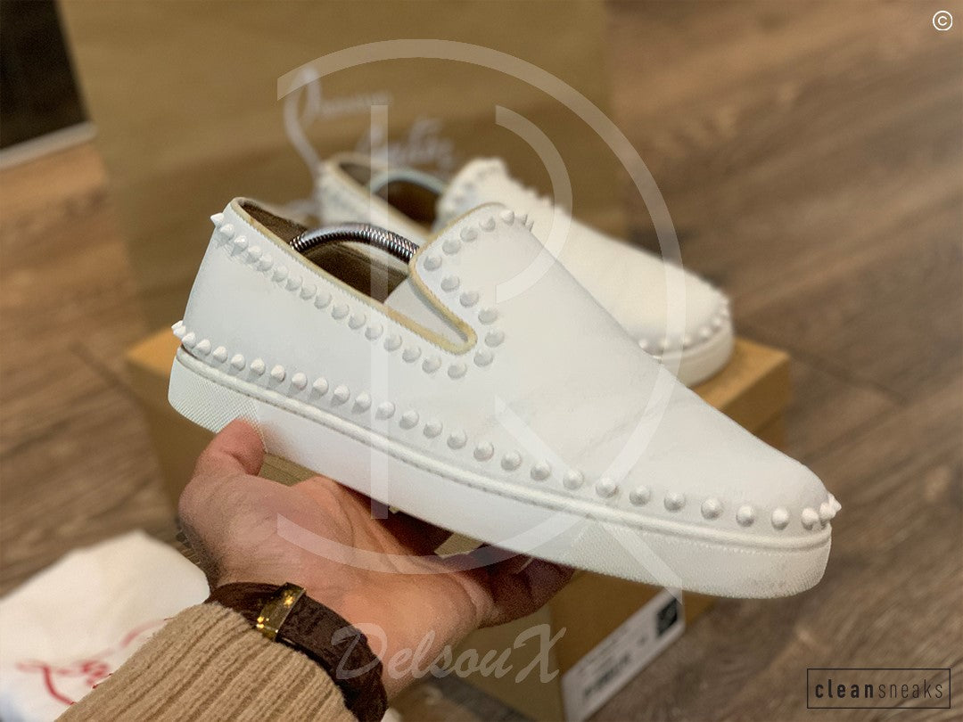 Christian Louboutin White Calf Leather Slip-Ons (43) 👟